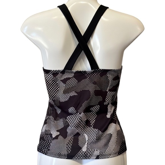Nike Girls Camo Crossback Tank Top Black White Gray Iridescent Silver Swoosh L - Picture 2 of 5